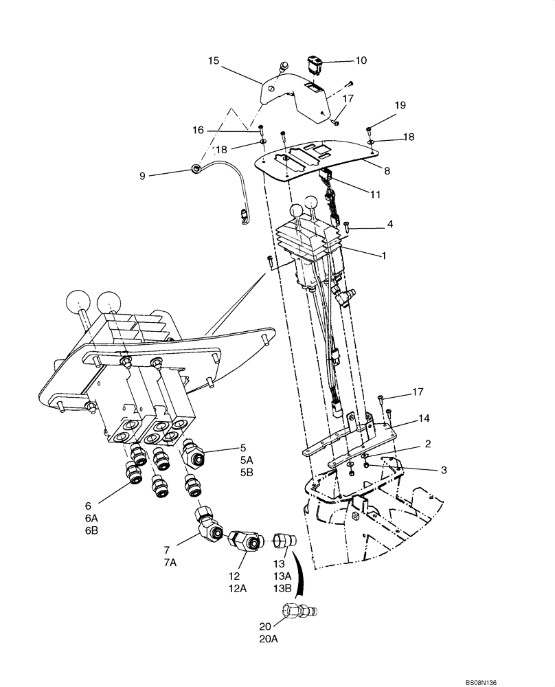 Схема запчастей Case 921E - (08-26) - LOADER CONTROL - TWO LEVER MOUNTING (08) - HYDRAULICS