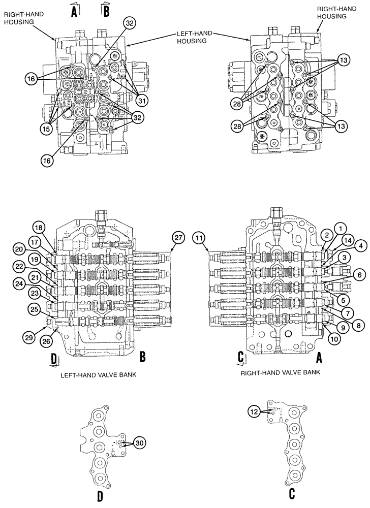 Схема запчастей Case 9050B - (8-128) - CONTROL VALVE, MAIN PILOT VALVES (08) - HYDRAULICS