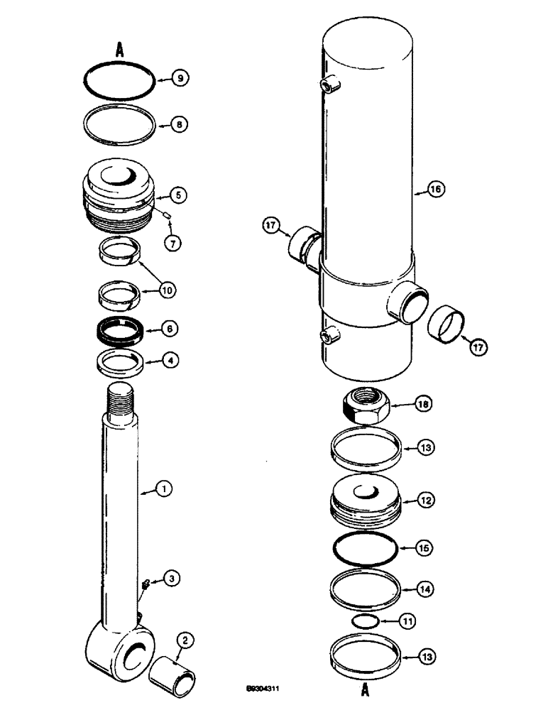 Схема запчастей Case 660 - (8-083C) - TRENCHER BOOM LIFT CYLINDER ASSEMBLY - H672821, INTEGRAL QUAD TRENCHER (08) - HYDRAULICS