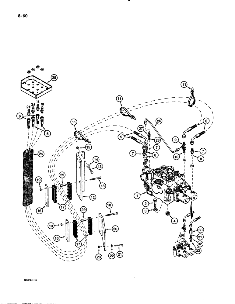 Схема запчастей Case 621 - (8-60) - REMOTE LOADER CONTROL CIRCUIT, HOSE SEPARATOR TO TWO SPOOL VALVE (08) - HYDRAULICS