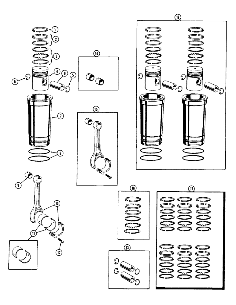 Схема запчастей Case W12 - (014) - PISTON ASSY. AND CONNECTING RODS (02) - ENGINE