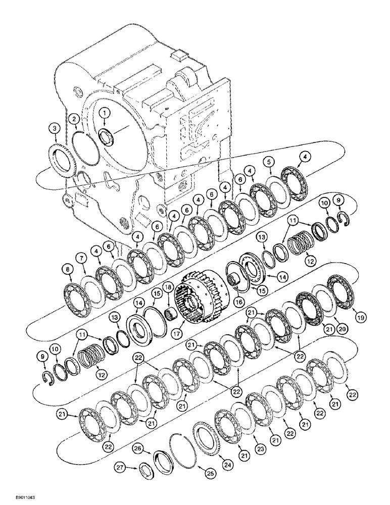 Схема запчастей Case 621B - (6-28) - TRANSMISSION ASSEMBLY, FORWARD AND LOW CLUTCH PACK (06) - POWER TRAIN