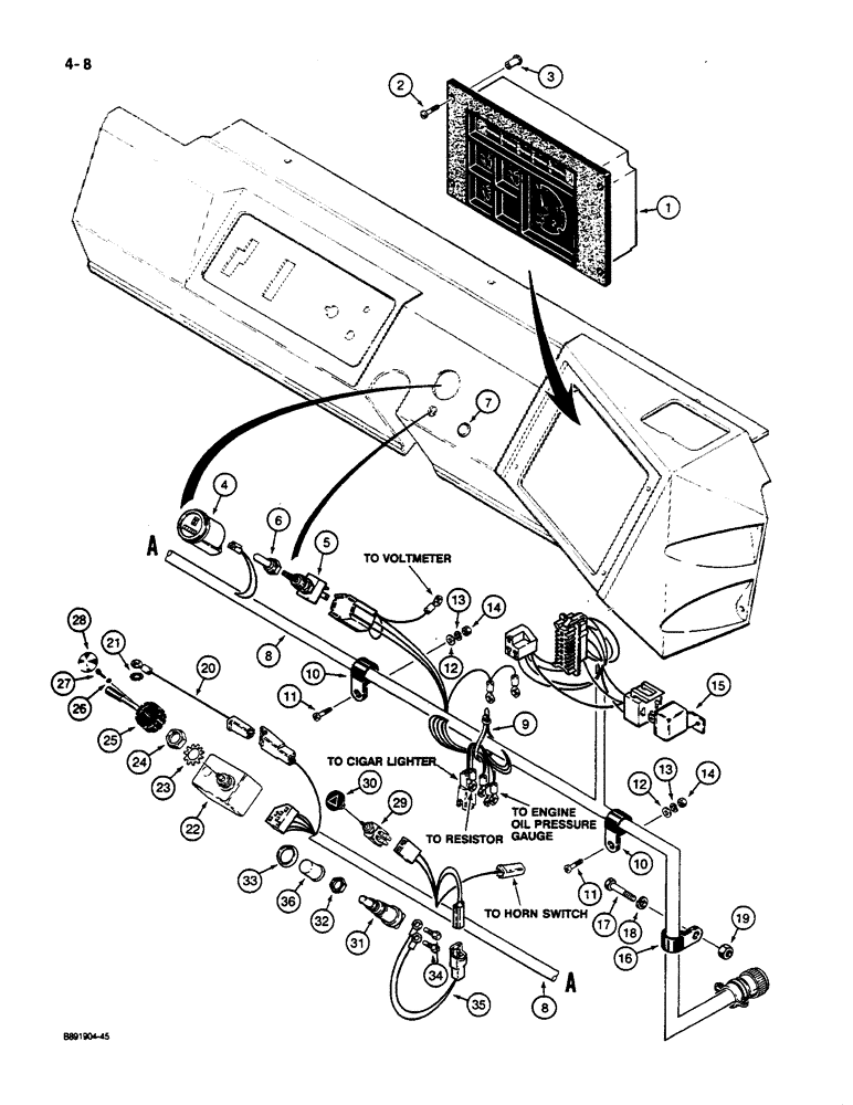 Схема запчастей Case W14C - (4-08) - INSTRUMENT PANEL AND WIRING (04) - ELECTRICAL SYSTEMS