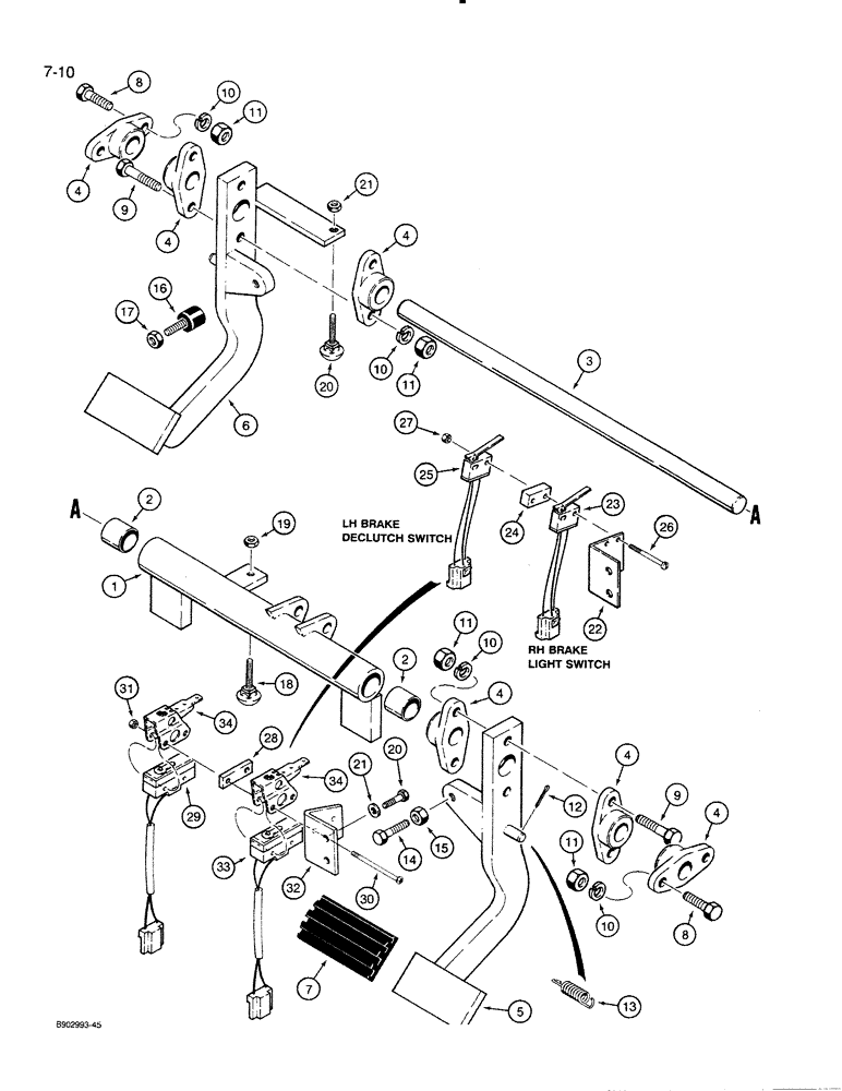 Схема запчастей Case 821 - (7-010) - BRAKE PEDALS AND BRAKE SWITCHES (07) - BRAKES