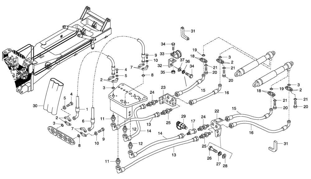 Схема запчастей Case 330 - (72A02010718[03]) - DUMPING SYSTEM - HYDRAULIC CIRCUIT, DUMP BOX C (87442887) (19) - OPTIONS