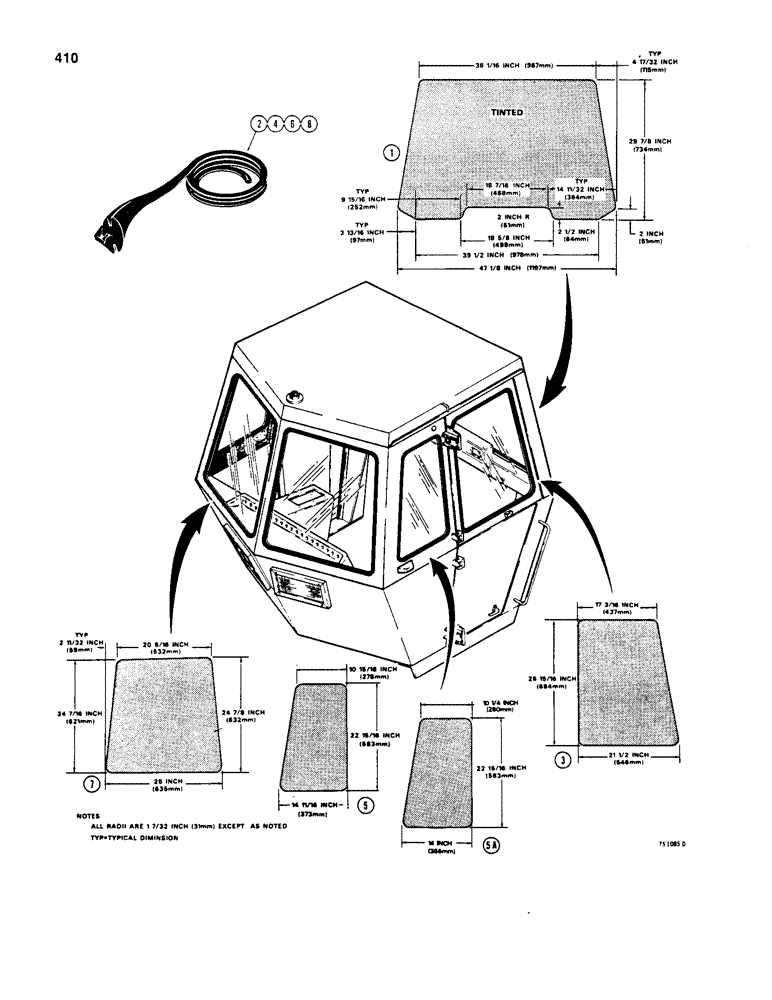 Схема запчастей Case W20 - (410) - CAB GLASS AND MOLDINGS (09) - CHASSIS/ATTACHMENTS