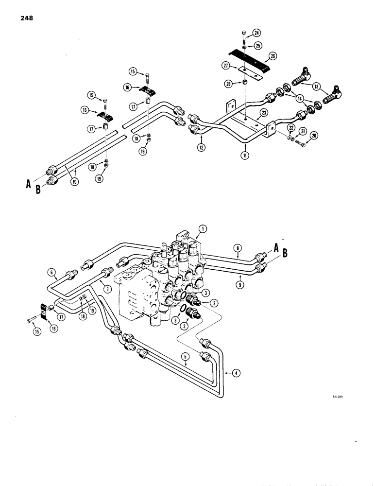 Схема запчастей Case 1150B - (248) - DOZER ANGLING HYDRAULIC CIRCUIT, VALVE TO GRILLE - ON LH SIDE OF FRAME (07) - HYDRAULIC SYSTEM