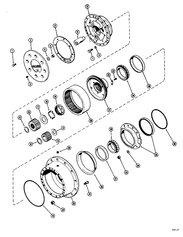 Схема запчастей Case W9C - (182) - L15394 REAR STEERING AXLE, PLANETARY AND RELATED PARTS (06) - POWER TRAIN