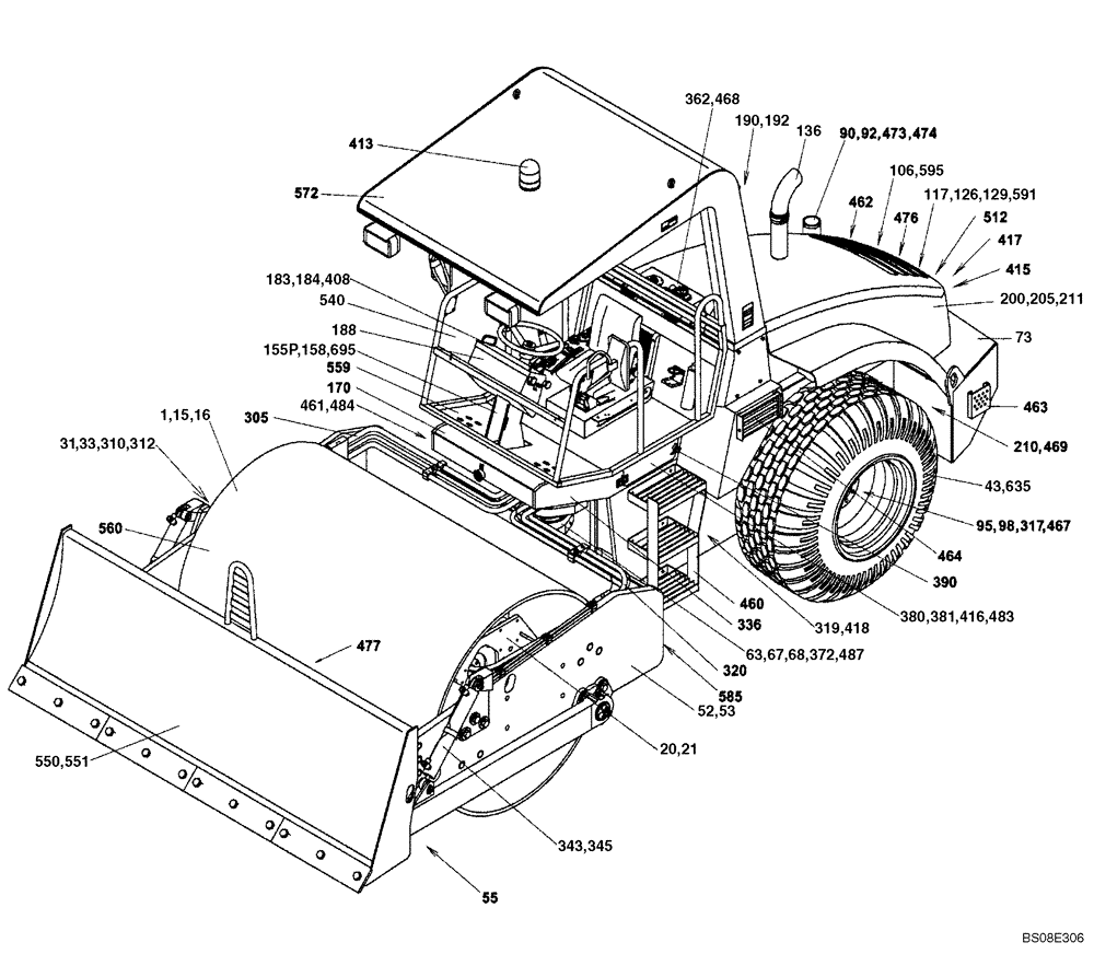 Схема запчастей Case SV208 - (01-03[01]) - PICTORIAL INDEX / PLATFORM CANOPY / SMOOTH DRUM (00) - PICTORIAL INDEX