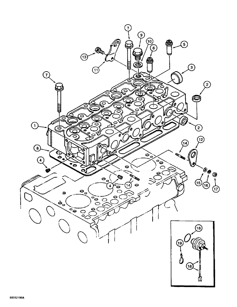 Схема запчастей Case 560 - (2-14) - CYLINDER HEAD, KUBOTA V2203 ENGINE, PRIOR TO P.I.N. JAF0295741 (02) - ENGINE