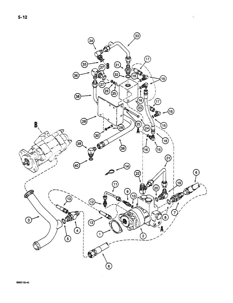 Схема запчастей Case W14C - (5-12) - AUXILIARY STEERING HYDRAULIC CIRCUIT (05) - STEERING