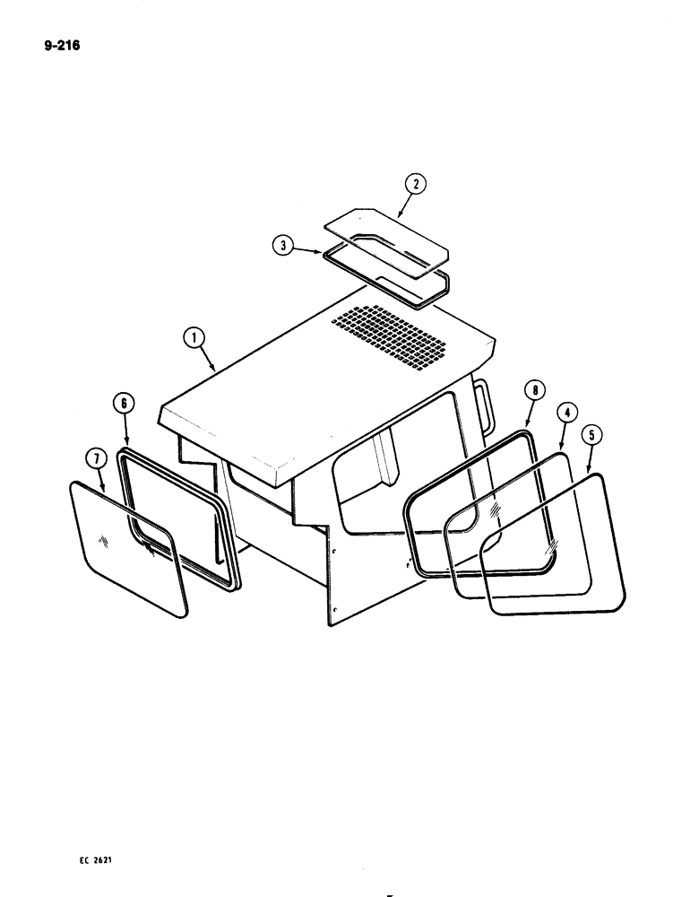 Схема запчастей Case 1825 - (9-216) - ROPS, GLAZED, NOT AVAILABLE IN NORTH AMERICA (09) - CHASSIS/ATTACHMENTS