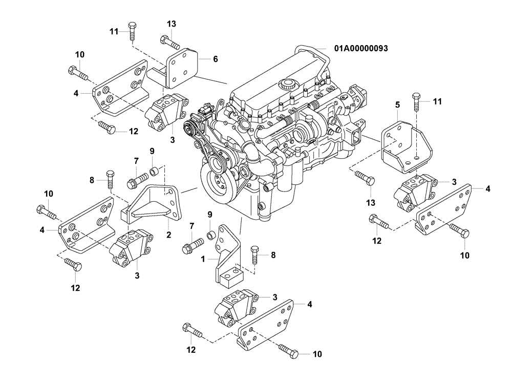 Схема запчастей Case 330B - (03A00000600[001]) - ENGINE MOUNTING (84232371) (01) - ENGINE