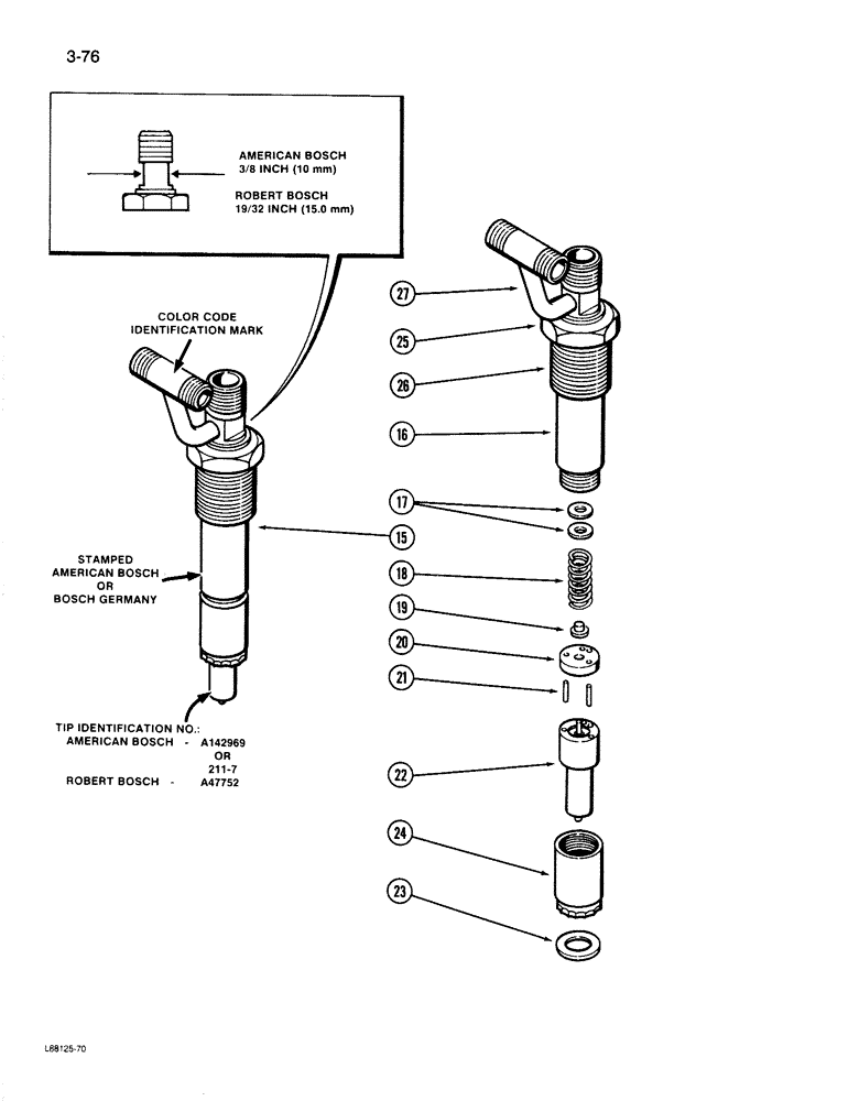 Схема запчастей Case 1187B - (3-76) - FUEL INJECTOR NOZZLE, 504BDT ENGINE, RED COLOR CODE IDENTIFICATION (03) - FUEL SYSTEM