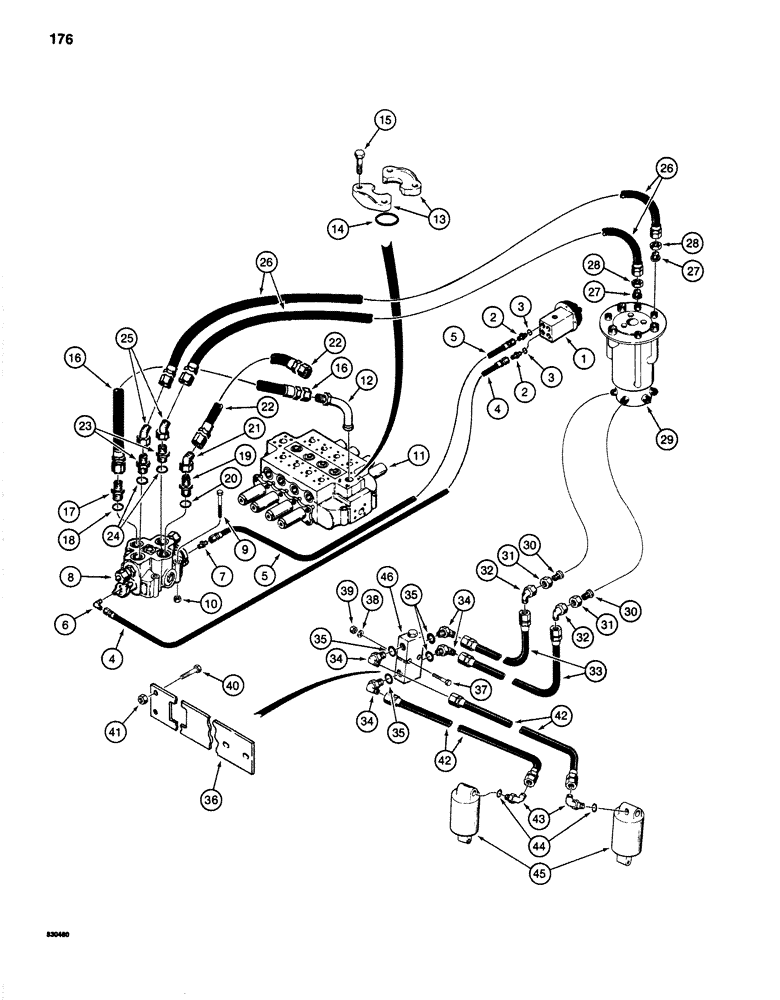 Схема запчастей Case 1280 - (176) - HYDRAULIC LEVELER LINES, MODELS WITH AUXILIARY HYDRAULIC CIRCUIT (07) - HYDRAULIC SYSTEM