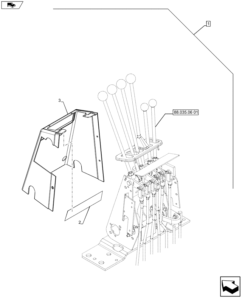 Схема запчастей Case 580SN - (88.035.06[03]) - DIA KIT, CONVERSION 2 LEVERS TO FOOT SWING - EXTENDABLE DIPPER (88) - ACCESSORIES