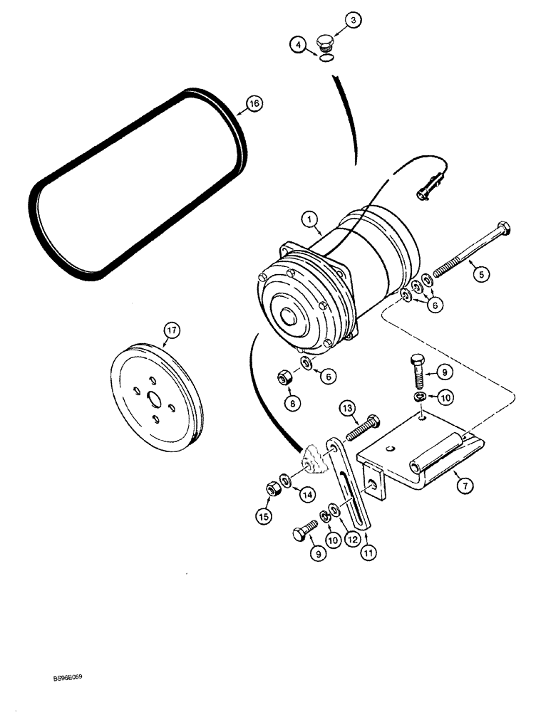 Схема запчастей Case 1150G - (9-070) - AIR CONDITIONING COMPRESSOR MOUNTING (05) - UPPERSTRUCTURE CHASSIS