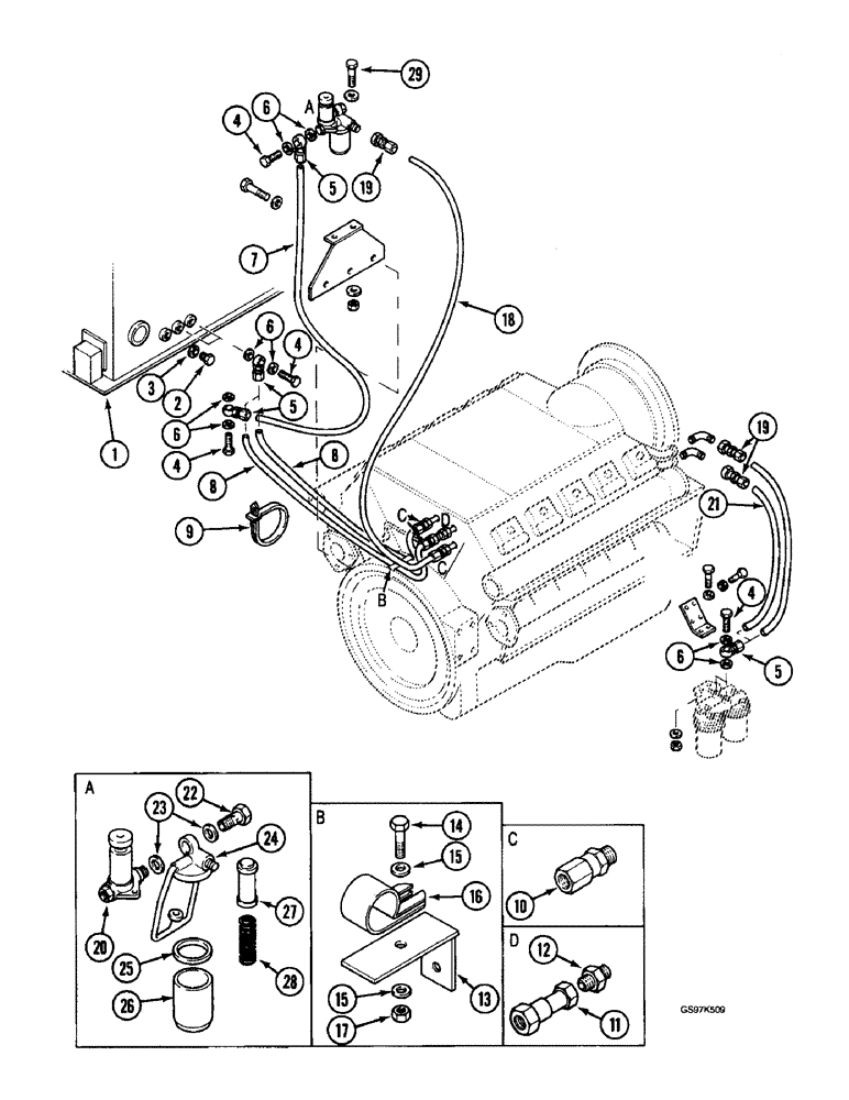 Схема запчастей Case 220B - (3-04) - FUEL LINES AND FITTINGS, P.I.N. 74441 THROUGH 74569 (03) - FUEL SYSTEM