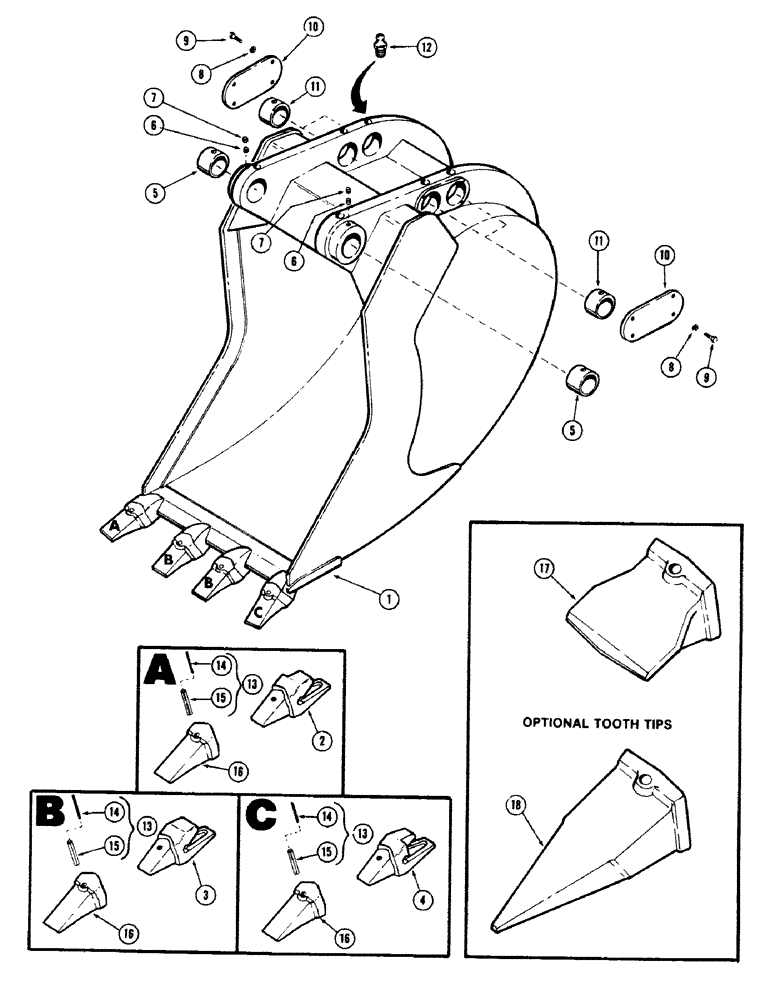 Схема запчастей Case 40 - (122) - BACKHOE BUCKETS, (GENERAL PURPOSE), (ORDER BUCKET ASSEMBLIES FROM MACHINERY) 1/2 CU.YD. (.38 CU. M.) (84) - BOOMS, DIPPERS & BUCKETS