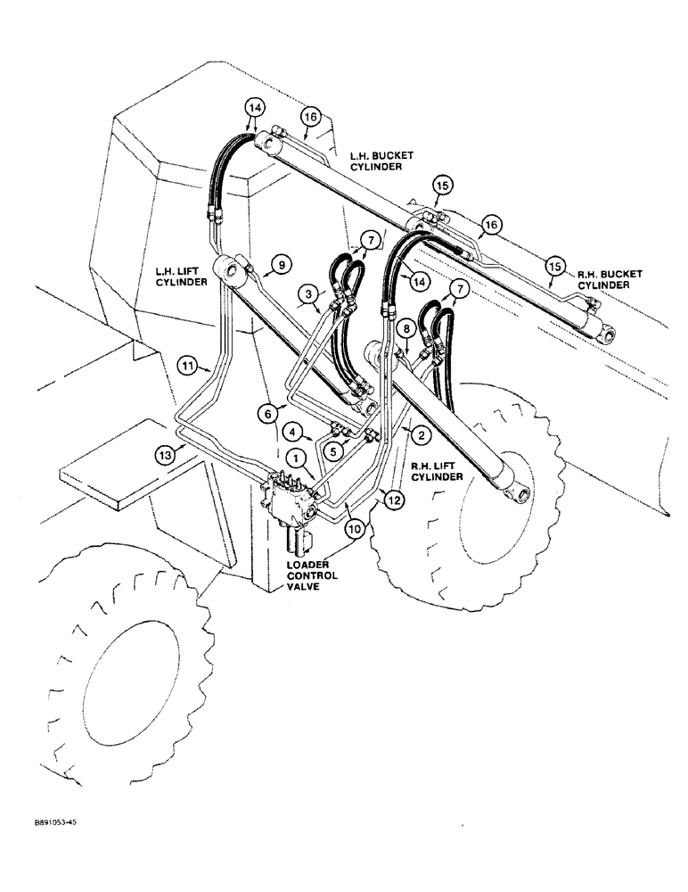 Схема запчастей Case W11B - (1-018) - PICTORIAL INDEX, LOAD, LIFT AND DUMP HYDRAULIC CIRCUIT (00) - PICTORIAL INDEX