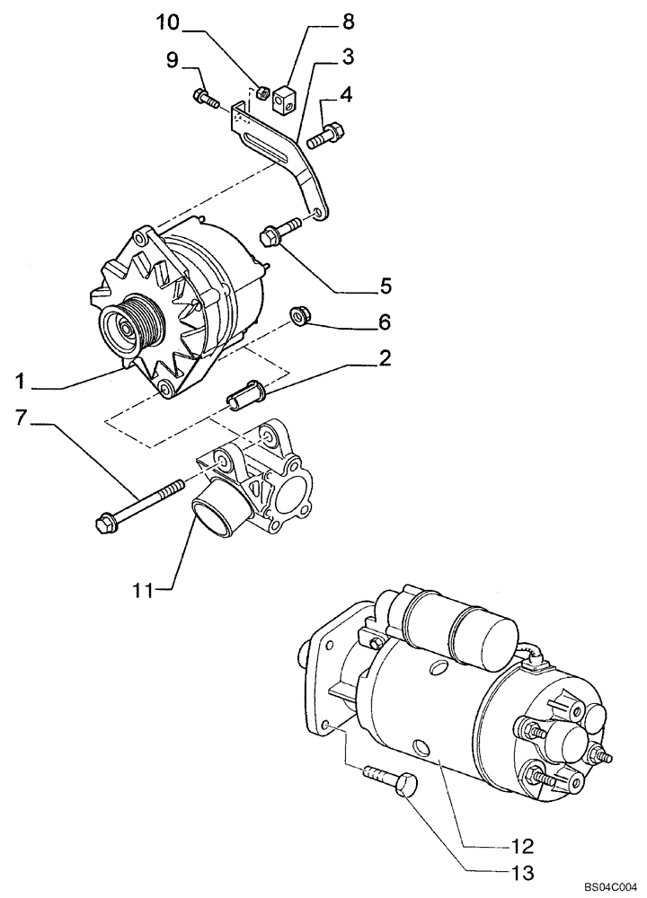 Схема запчастей Case 450 - (04-03) - STARTER MOUNTING - ALTERNATOR MOUNTING (04) - ELECTRICAL SYSTEMS