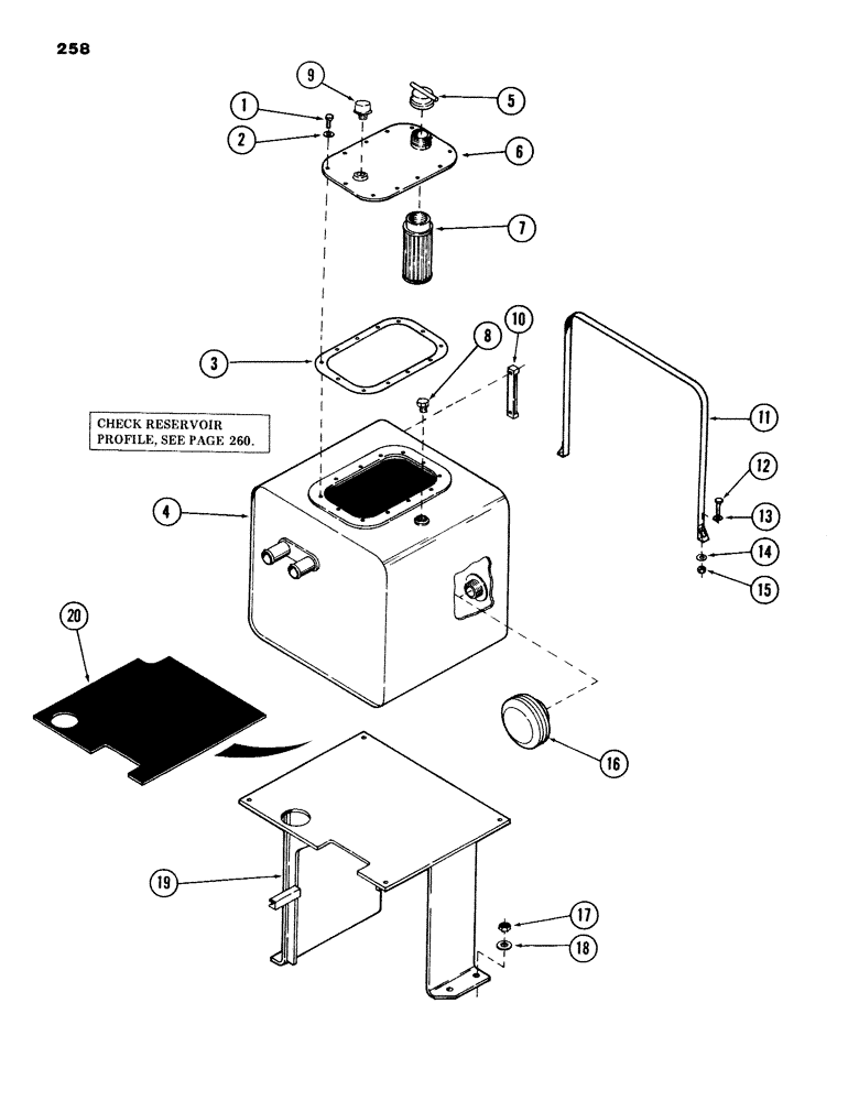 Схема запчастей Case 980B - (258) - HYDRAULIC OIL TANK AND RELATED PARTS, (USED WITH TANK WITH ROUND CORNERS) (07) - HYDRAULIC SYSTEM