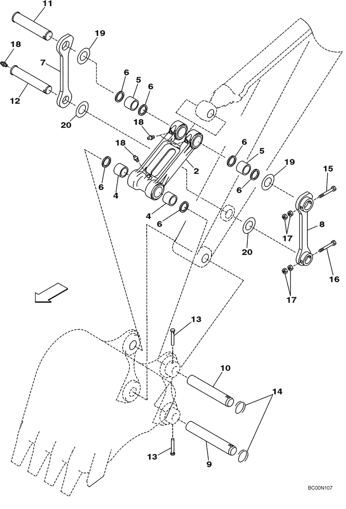 Схема запчастей Case CX250C - (09-047[00]) - BUCKET LINKAGE, MODELS WITHOUT AUXILIARY HYDRAULICS (09) - CHASSIS/ATTACHMENTS