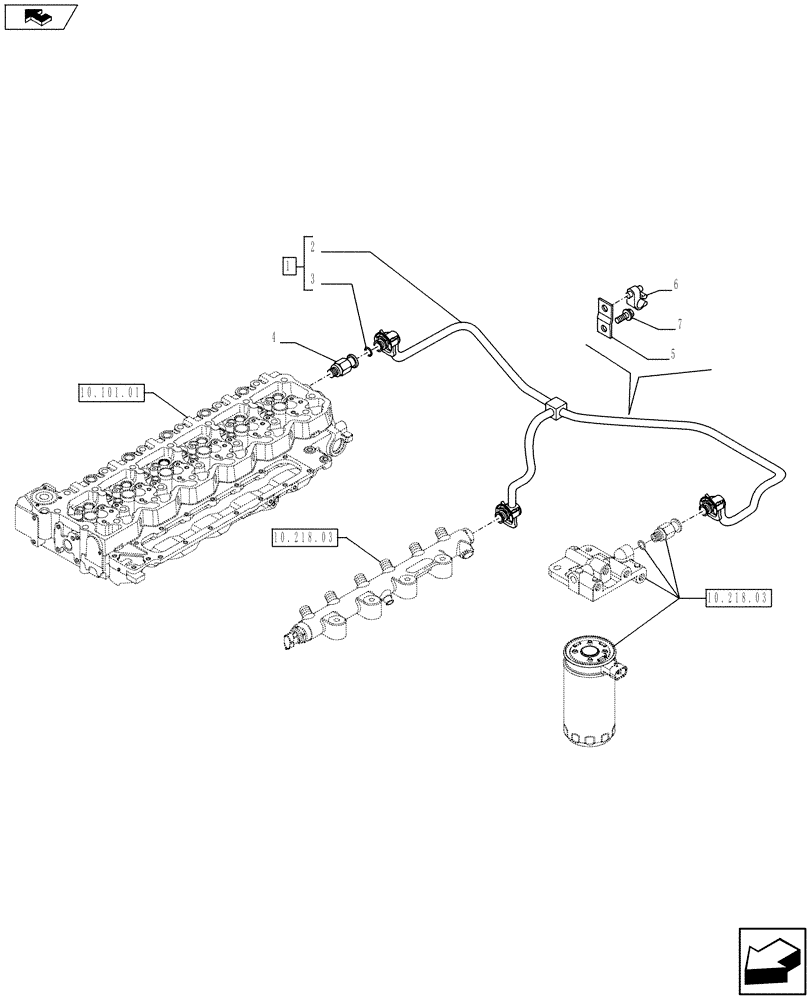 Схема запчастей Case F4HFE613F E003 - (10.218.05) - FUEL INJECTION SYSTEM - DRAIN LINE (504113965) (10) - ENGINE