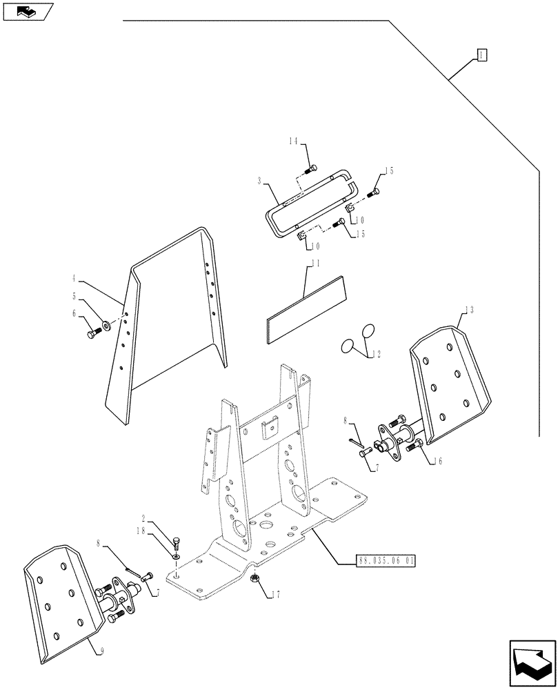 Схема запчастей Case 580SN - (88.035.06[02]) - DIA KIT, CONVERSION 2 LEVERS TO FOOT SWING - EXTENDABLE DIPPER (88) - ACCESSORIES