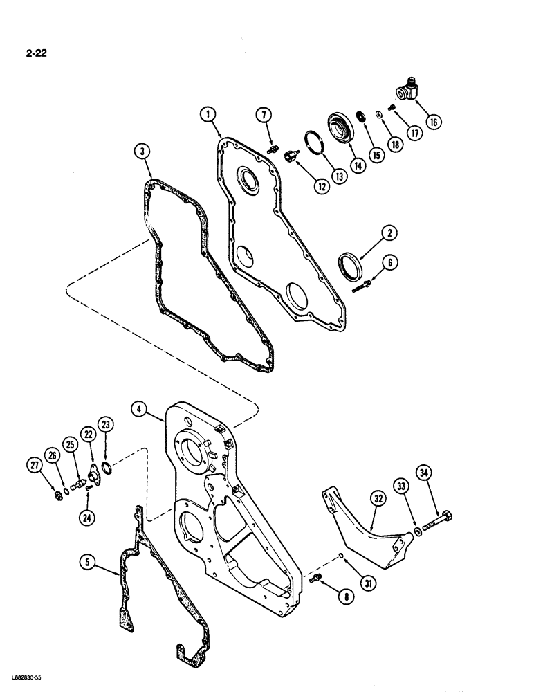 Схема запчастей Case W36 - (2-22) - FRONT GEAR COVER, 6TA-830 ENGINE (02) - ENGINE