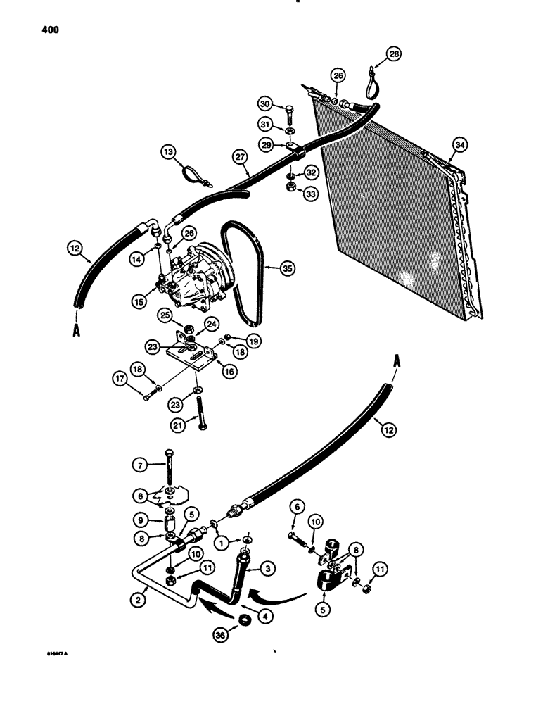 Схема запчастей Case 780B - (400) - AIR CONDITIONER RETURN LINES, CAB TO COMPRESSOR AND CONDENSOR (09) - CHASSIS/ATTACHMENTS