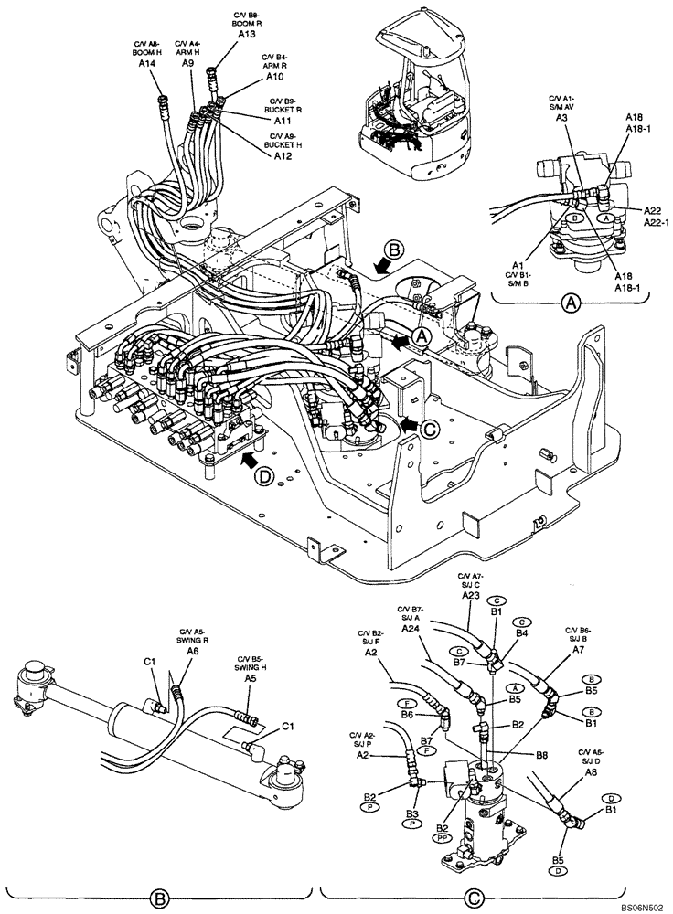 Схема запчастей Case CX17B - (01-019[00]) - HYDRAULICS - UPPER / SWING MOTOR TO CYLINDER (PU03H00016F1, PU19H00018F1, PU42H00024F1) (35) - HYDRAULIC SYSTEMS