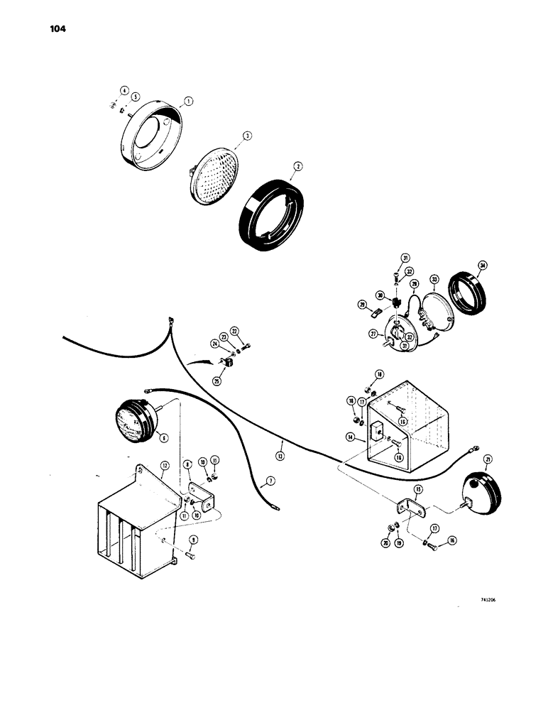 Схема запчастей Case 1450 - (104) - HEADLIGHT ASSEMBLY (04) - ELECTRICAL SYSTEMS