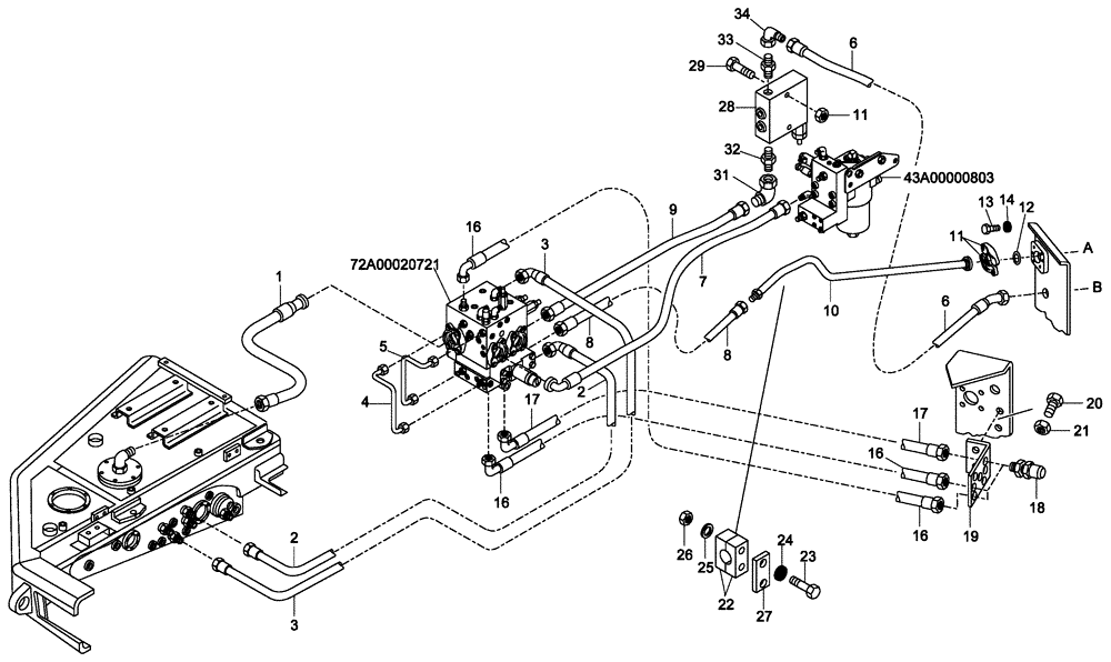 Схема запчастей Case 335 - (72A00010722[001]) - DUMPING SYSTEM - HYDRAULIC CIRCUIT (19) - OPTIONS