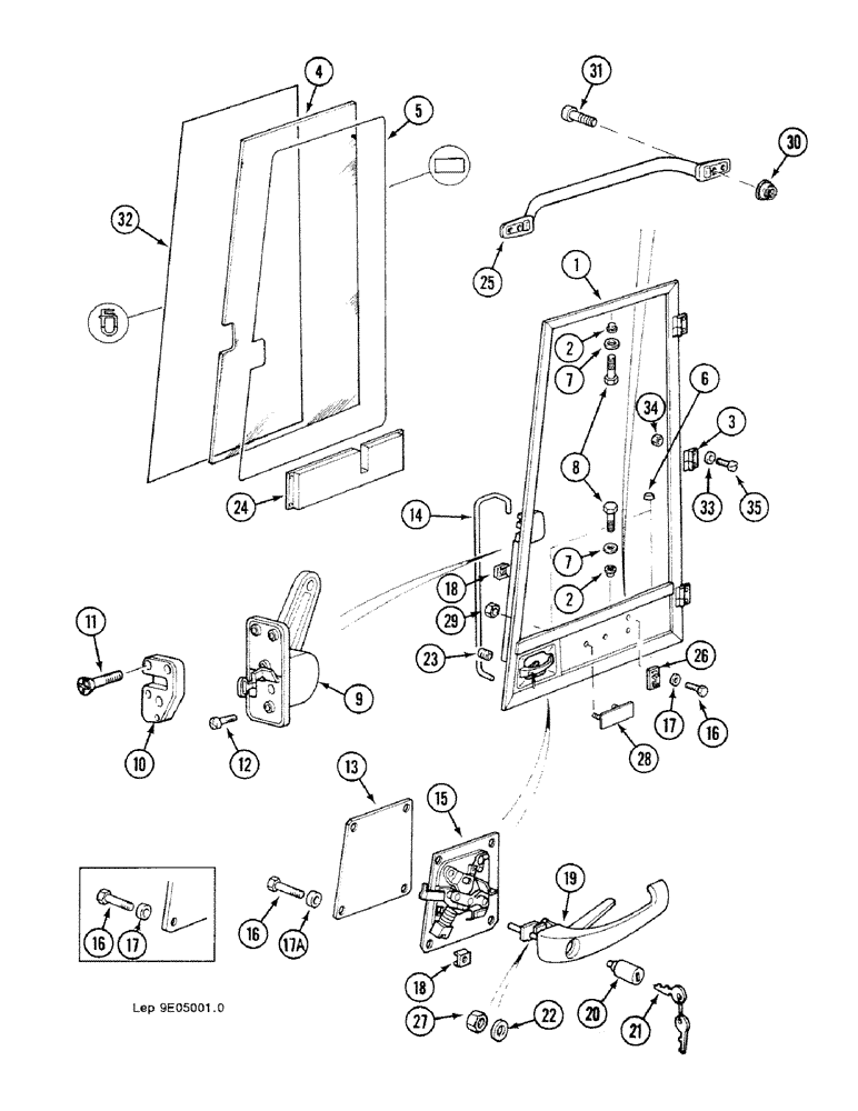 Схема запчастей Case 688C - (9E-20) - CAB DOOR (05.1) - UPPERSTRUCTURE CHASSIS/ATTACHMENTS