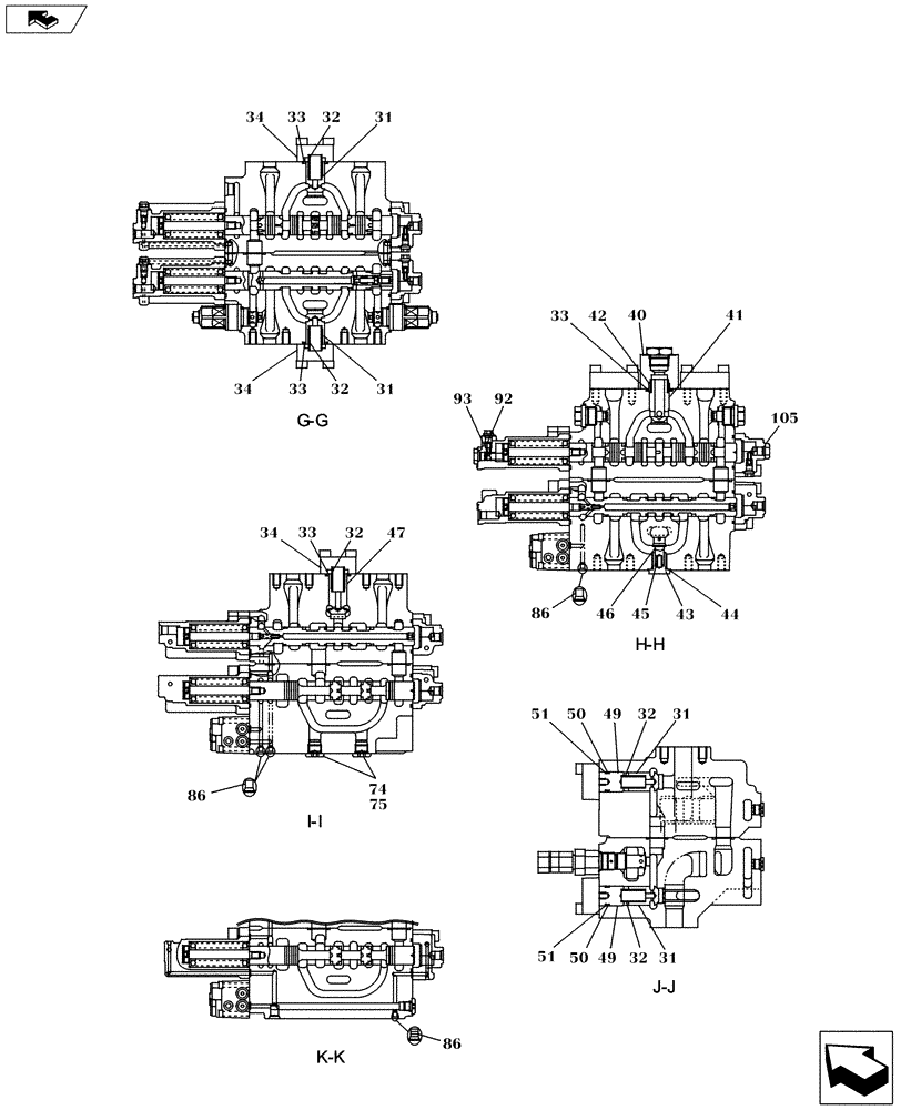 Схема запчастей Case CX235C SR - (35.359.03[05]) - CONTROL VALVE (35) - HYDRAULIC SYSTEMS