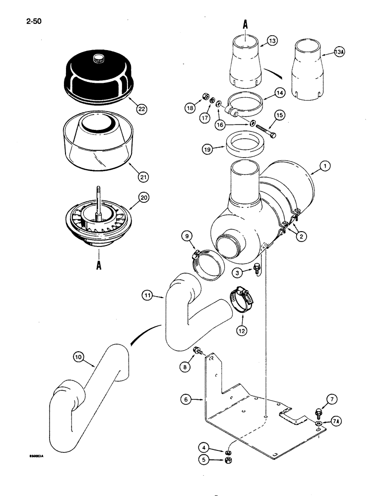 Схема запчастей Case 855D - (2-50) - AIR CLEANER MOUNTING AND INTAKE PARTS (02) - ENGINE