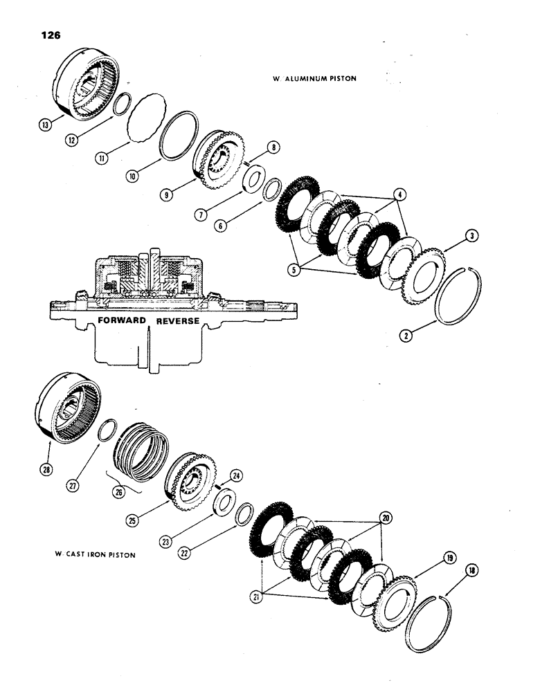 Схема запчастей Case 850 - (126) - CLUTCH, FORWARD AND REVERSE, WITH ALUMINUM PISTON (03) - TRANSMISSION