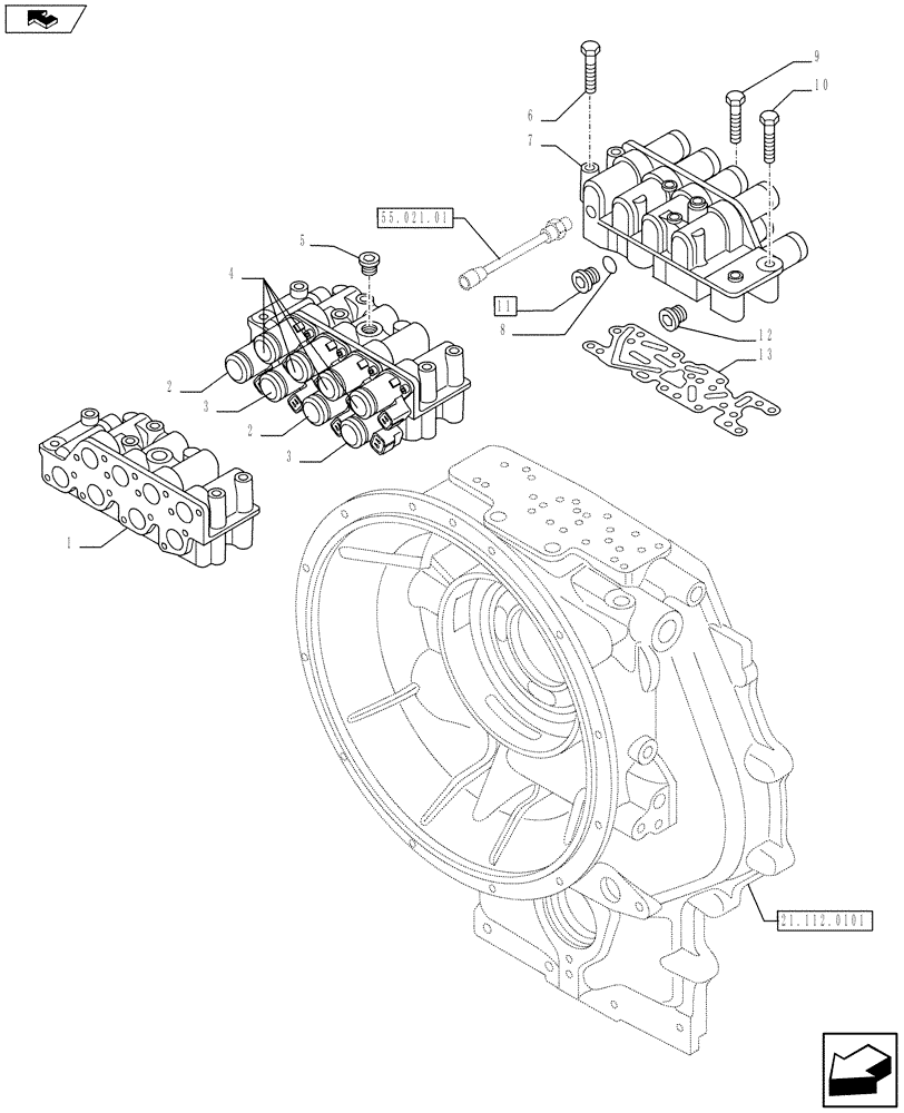 Схема запчастей Case 580SN WT - (21.135.11) - VAR - 423062 - TRANSMISSION - 4WD POWERSHIFT H TYPE - VALVE, CONTROL (21) - TRANSMISSION