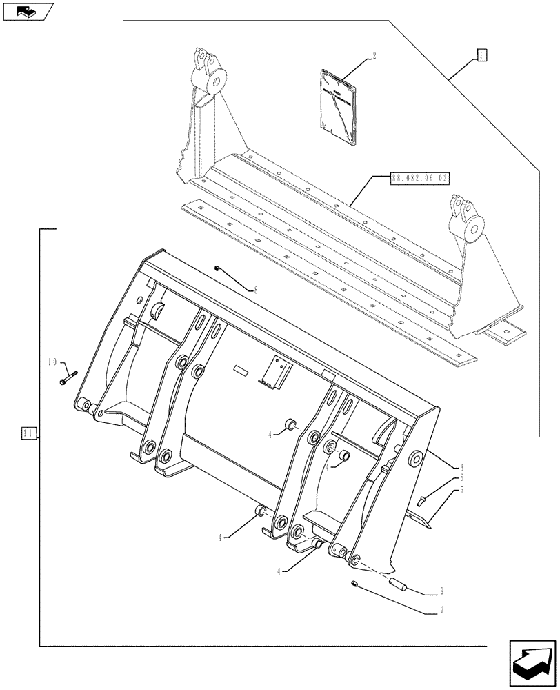 Схема запчастей Case 580SN WT - (88.082.06[01]) - DIA KIT, LOADER BUCKET 4-IN-1 (93 IN) (88) - ACCESSORIES