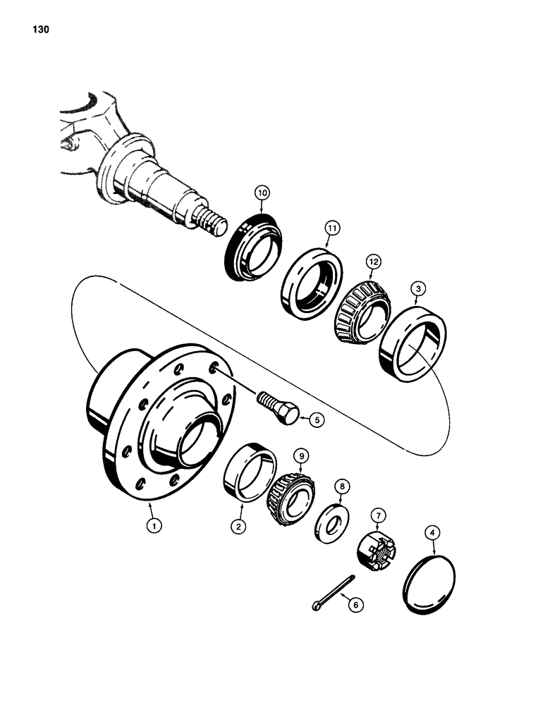 Схема запчастей Case 584D - (130) - REAR WHEEL HUB AND BEARINGS, USED WITH TWO WHEEL DRIVE REAR AXLE (27) - REAR AXLE SYSTEM