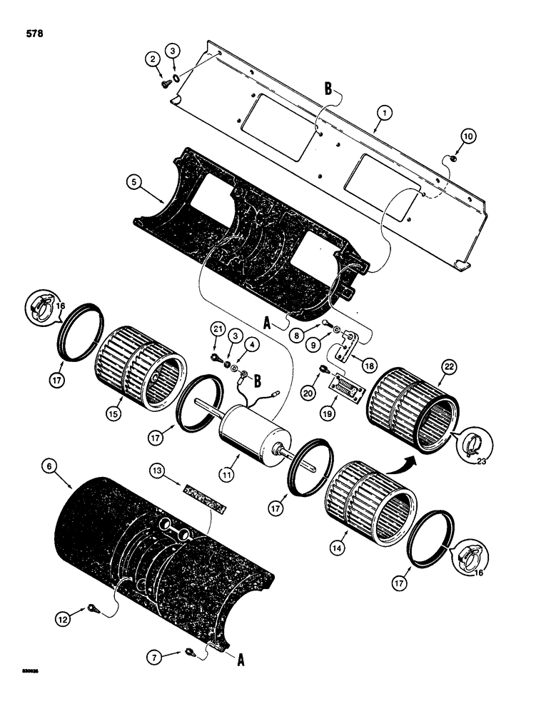 Схема запчастей Case 580D - (578) - CAB BLOWER, WITH PLASTIC FAN HOUSING, IF USED (09) - CHASSIS/ATTACHMENTS