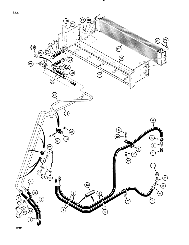 Схема запчастей Case 580E - (654) - CAB HEATER, HOSES ROUTED ON THE RIGHT-HAND SIDE OF THE CHASSIS (09) - CHASSIS/ATTACHMENTS