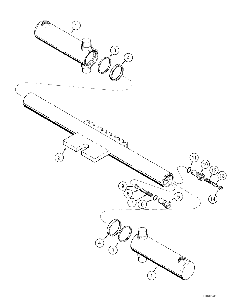 Схема запчастей Case 1845C - (08-69A) - CYLINDER ASSY - BACKHOE SWING (NORTH AMERICA), D125 (08) - HYDRAULICS