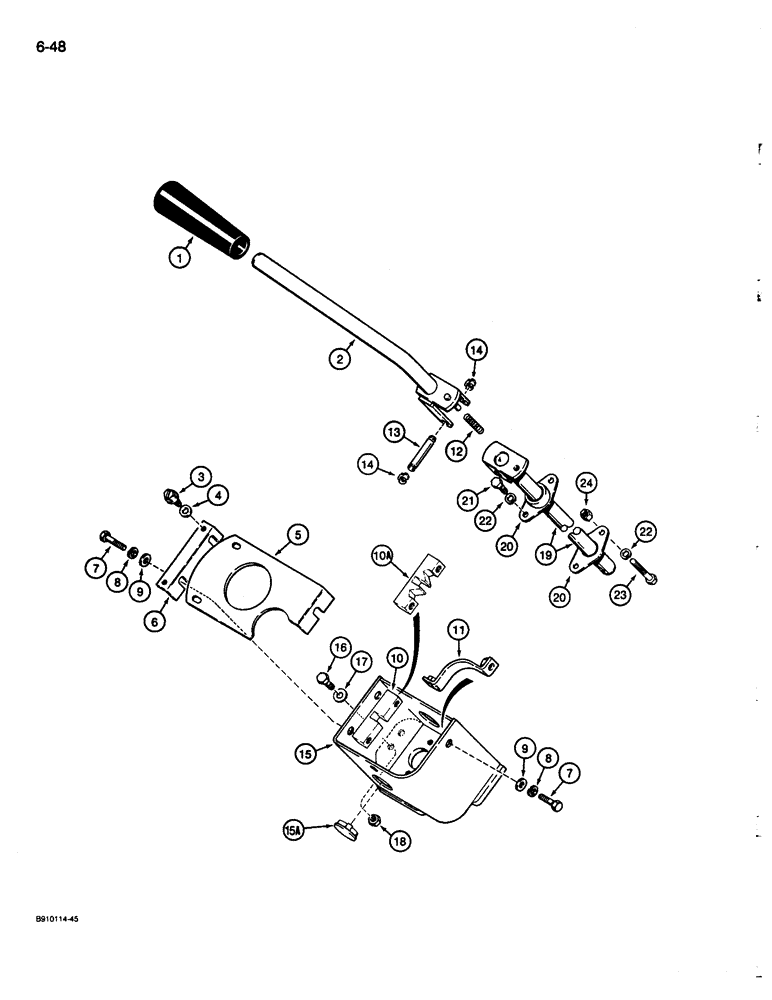 Схема запчастей Case 680L - (6-48) - TRANSMISSION CONTROLS FORWARD AND REVERSE, UPPER LINKAGE (06) - POWER TRAIN