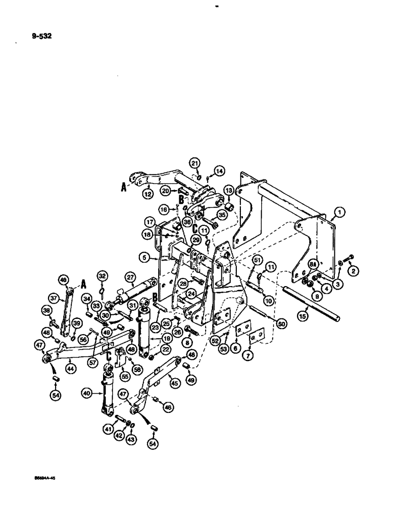 Схема запчастей Case 580K - (09-532) - THREE-POINT HITCH FRAME, DRAFT ARMS, LINKAGE, AND CYLINDER MOUNTING (09) - CHASSIS/ATTACHMENTS