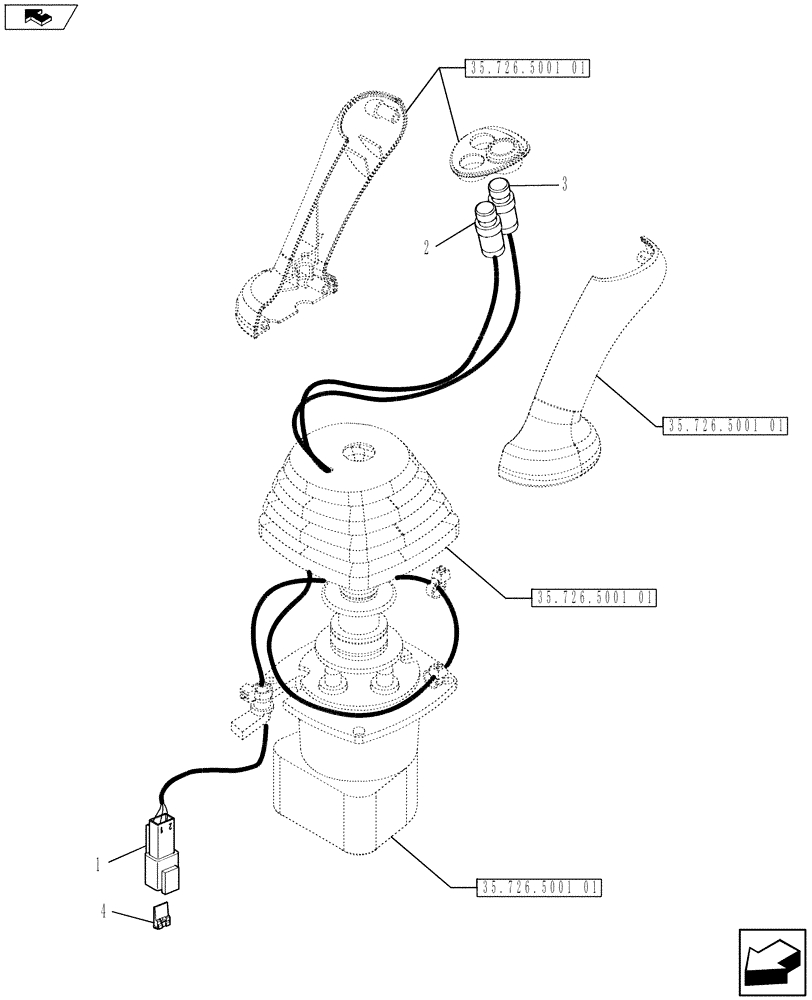 Схема запчастей Case 580SN WT - (55.512.32) - VALVE, JOYSTICK (PILOT CONTROLS) (LEFT-HAND) WITH HORN (55) - ELECTRICAL SYSTEMS