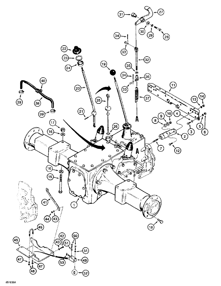 Схема запчастей Case 585E - (6-26) - TRANSAXLE AND DIFFERENTIAL LOCK, FOUR WHEEL DRIVE MODELS (06) - POWER TRAIN