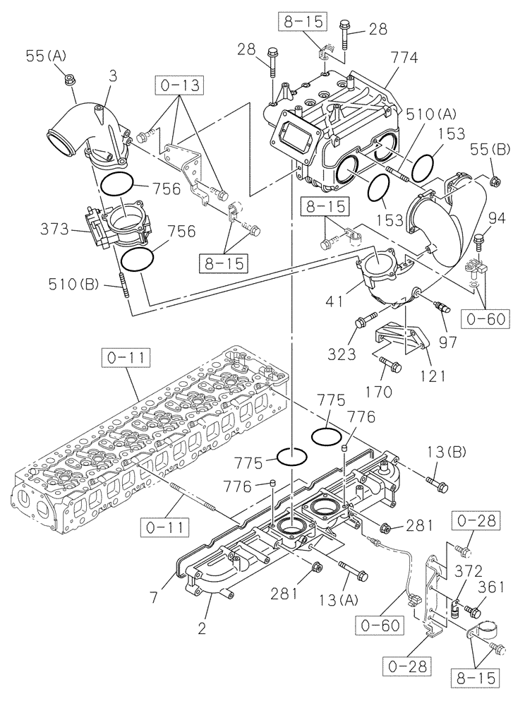 Схема запчастей Case CX470C - (02-025-01[01]) - INTAKE PIPE (01) - ENGINE