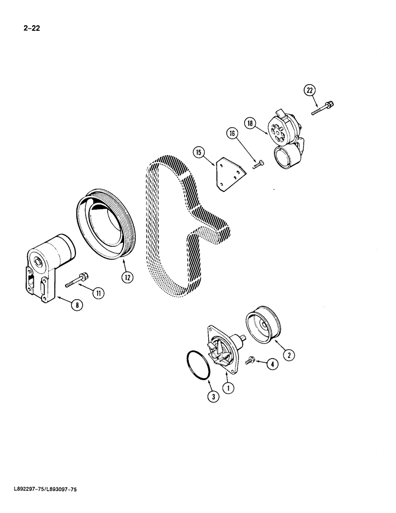 Схема запчастей Case 688 - (2-22) - WATER PUMP AND PULLEYS, 4T-390 ENGINE (02) - ENGINE